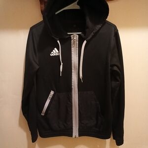 Adidas Black Zip-Up Hoodie with White Trim